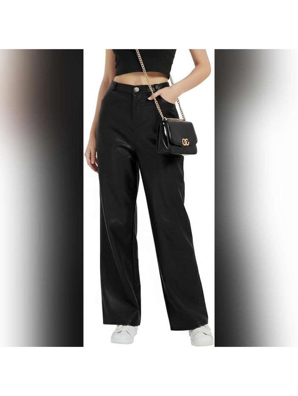 NWT Leg Vanilla Black High Waist Faux Leather Flare Pants, XL